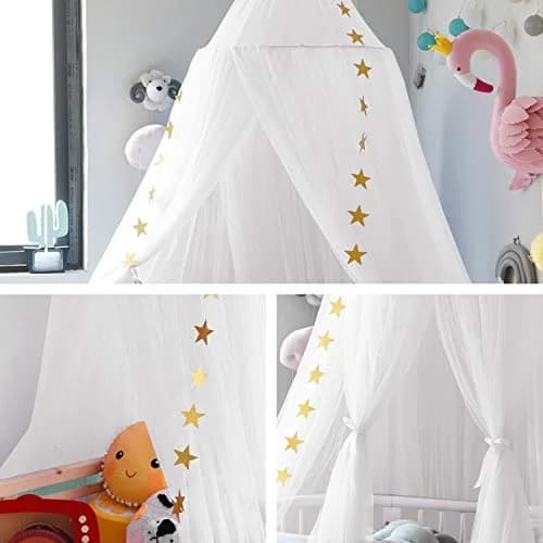 Jolitac Princess Bed Canopy for Girls Room Decor 2.4m (7.9ft) | Round Lace Mosquito Net for Kids Bedroom (White) thumbnail 4