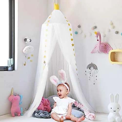 Jolitac Princess Bed Canopy for Girls Room Decor 2.4m (7.9ft) | Round Lace Mosquito Net for Kids Bedroom (White) thumbnail 9