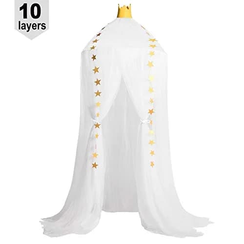Jolitac Princess Bed Canopy for Girls Room Decor 2.4m (7.9ft) | Round Lace Mosquito Net for Kids Bedroom (White) thumbnail 2