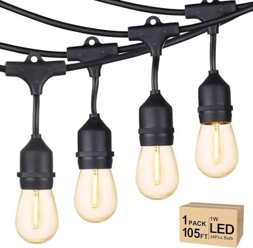 Svater Outdoor String Lights 105 FT Waterproof Commercial Grade ETL | Bright White 80LM, Dimmable, Heavy Duty thumbnail 1
