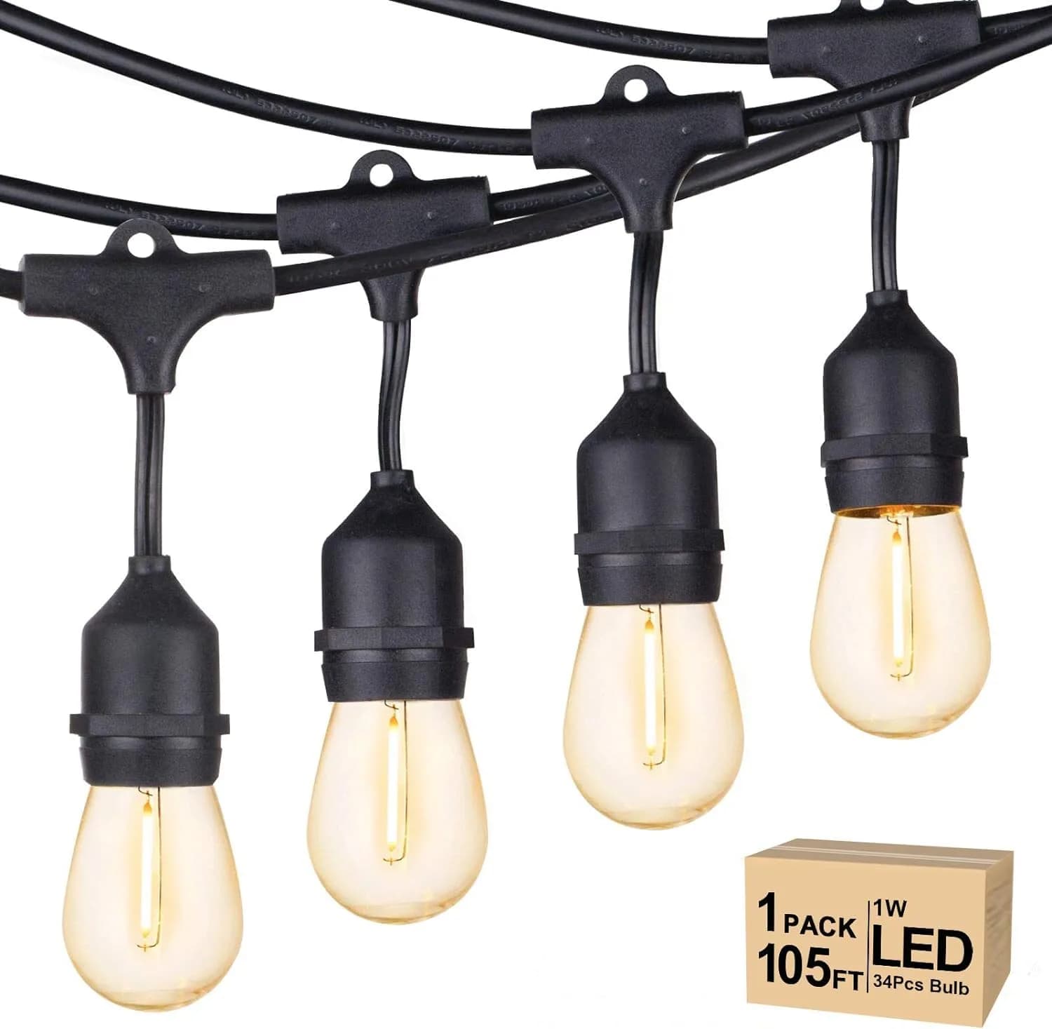 Svater Outdoor String Lights 105 FT Waterproof Commercial Grade ETL | Bright White 80LM, Dimmable, Heavy Duty