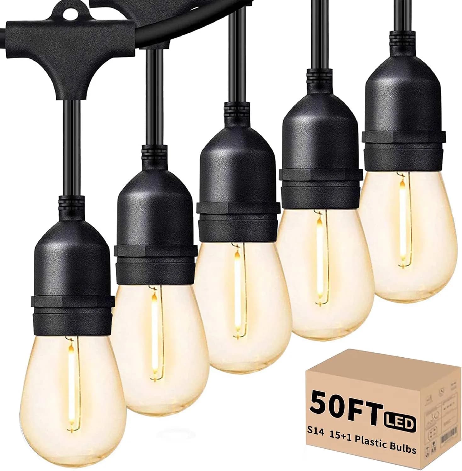 Svater Outdoor String Lights 50 FT Warm White Waterproof LED E26 | Commercial Grade & Dimmable
