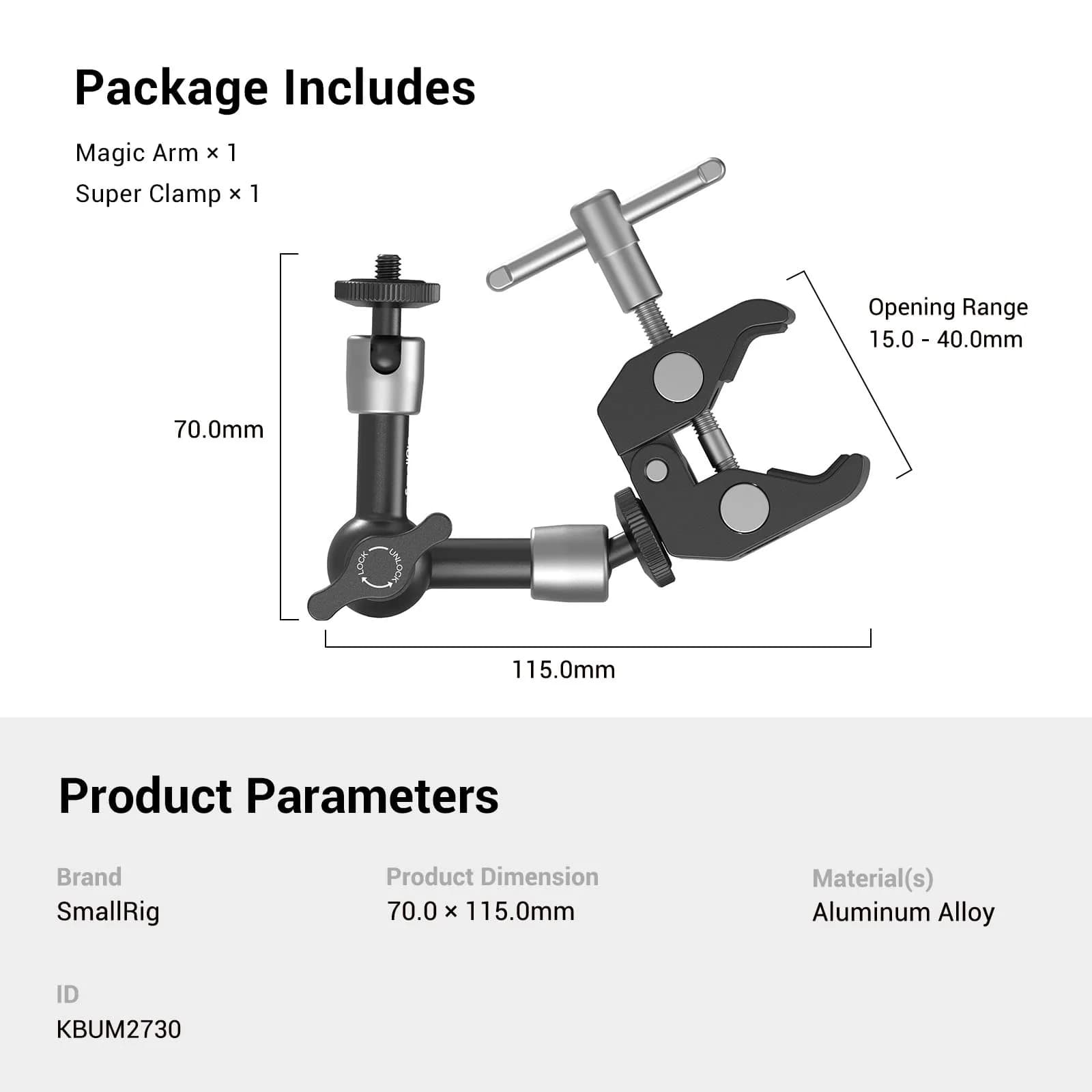 SMALLRIG Super Clamp with Articulating Magic Arm 13.9 cm (5.5") | Mounts Cameras, Lights, Monitors - view 7