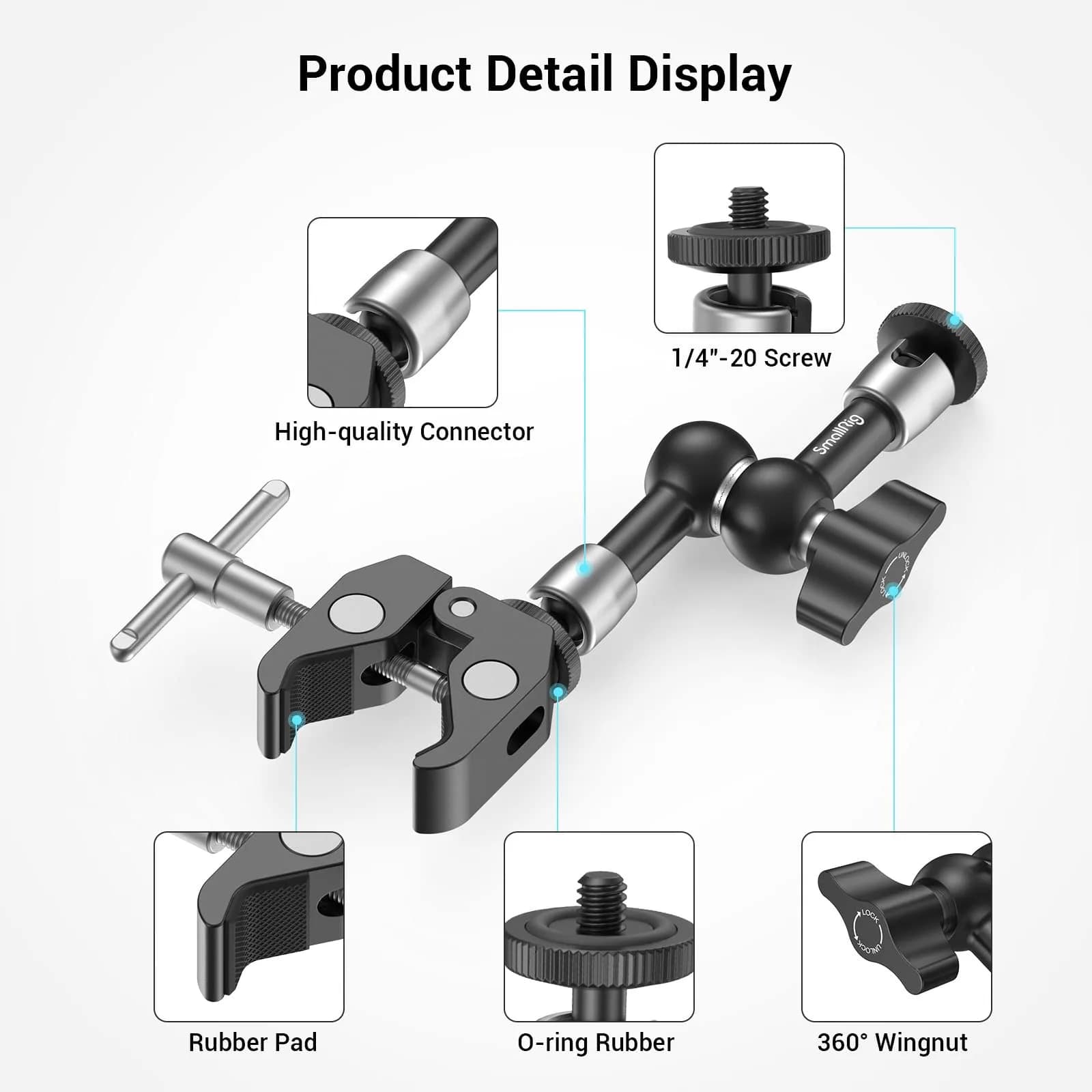 SMALLRIG Super Clamp with Articulating Magic Arm 13.9 cm (5.5") | Mounts Cameras, Lights, Monitors - view 2