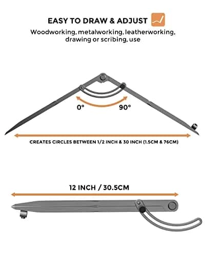 Nicpro 12 Inch Woodworking Compass with Wing & Pencil Holder | Professional Carpenter Tool for Geometry, Drawing, Drafting thumbnail 2