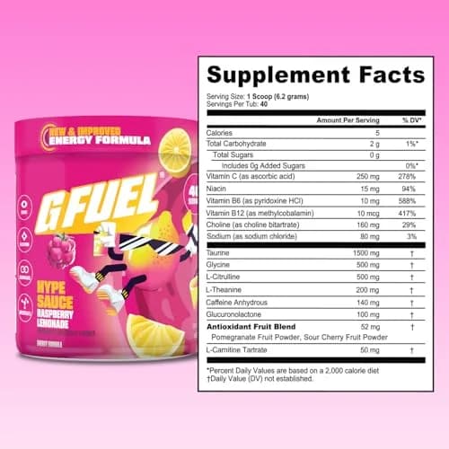 G Fuel Hype Sauce 2.0 Energy Drink Powder | Sugar Free Raspberry Lemonade, 8.7oz thumbnail 5