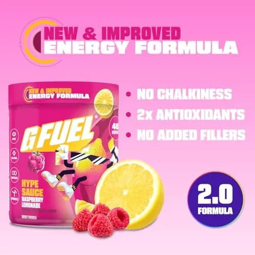 G Fuel Hype Sauce 2.0 Energy Drink Powder | Sugar Free Raspberry Lemonade, 8.7oz thumbnail 2