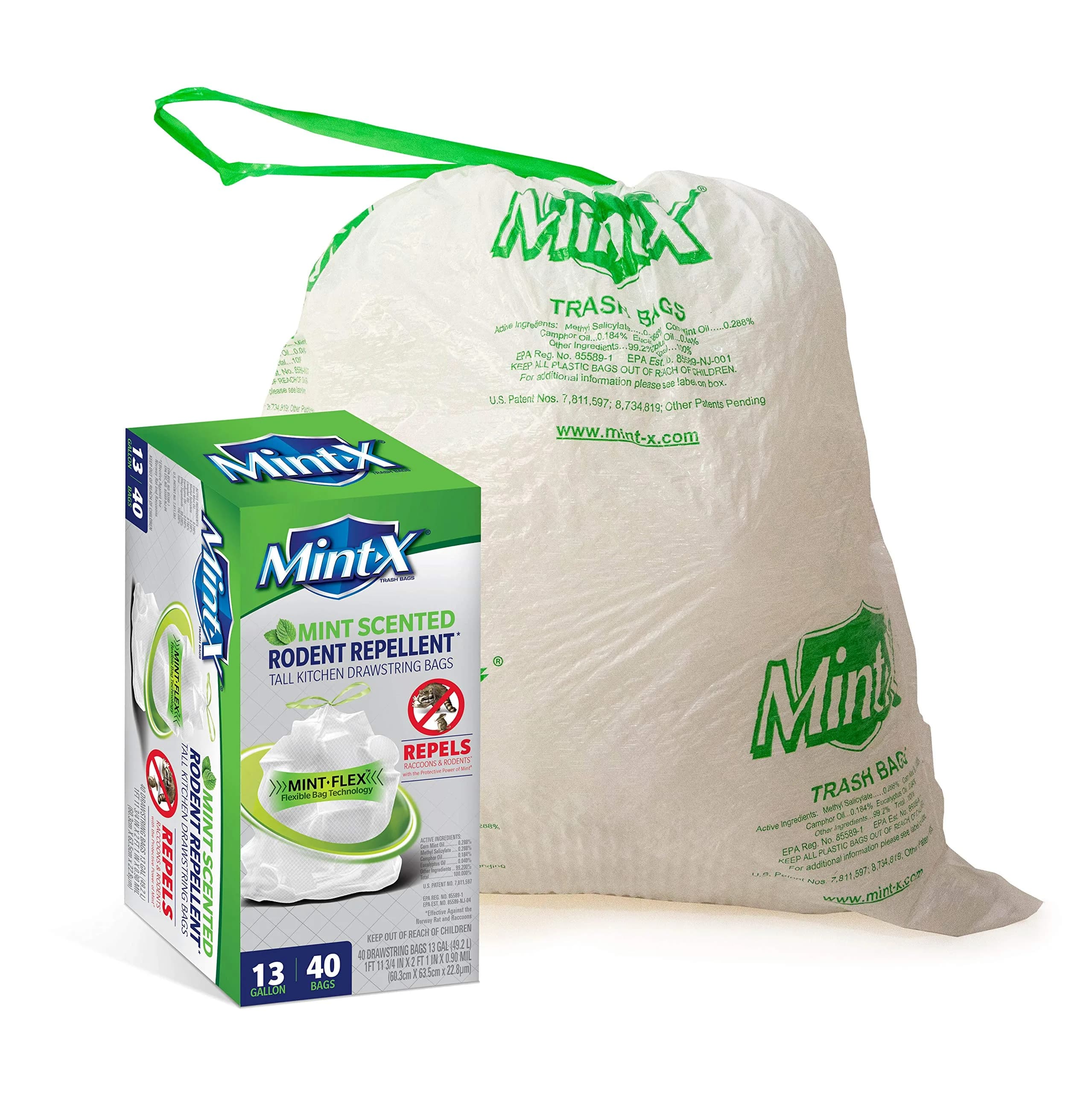 Mint-X MintFlex Rodent Repellent Trash Bags, 13 Gallon | Strong, Odor-Neutralizing, Humane Pest Deterrent (70-120 chars) - main product image