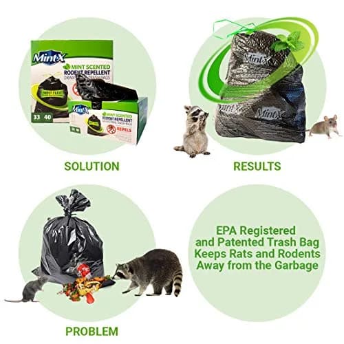 Mint-X Rodent Repellent Outdoor Trash Bags 33 Gallon | Humane Pest Control with Mint-Flex Technology thumbnail 3