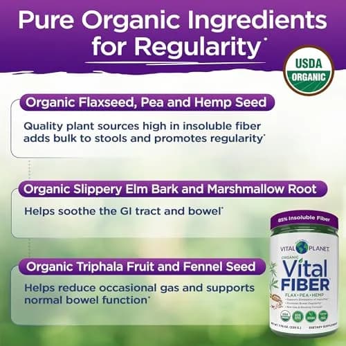 Vital Planet Vital Fiber Powder, Organic Dietary Fiber Support for Gut Regularity, 7.76 oz | Unflavored, Vegan, Non-GMO thumbnail 6