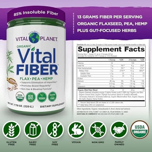 Vital Planet Vital Fiber Powder, Organic Dietary Fiber Support for Gut Regularity, 7.76 oz | Unflavored, Vegan, Non-GMO thumbnail 2