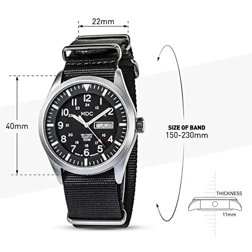 Infantry Military Field Watch 40mm Black Nylon Band | Easy-Read Analog Dial thumbnail 7