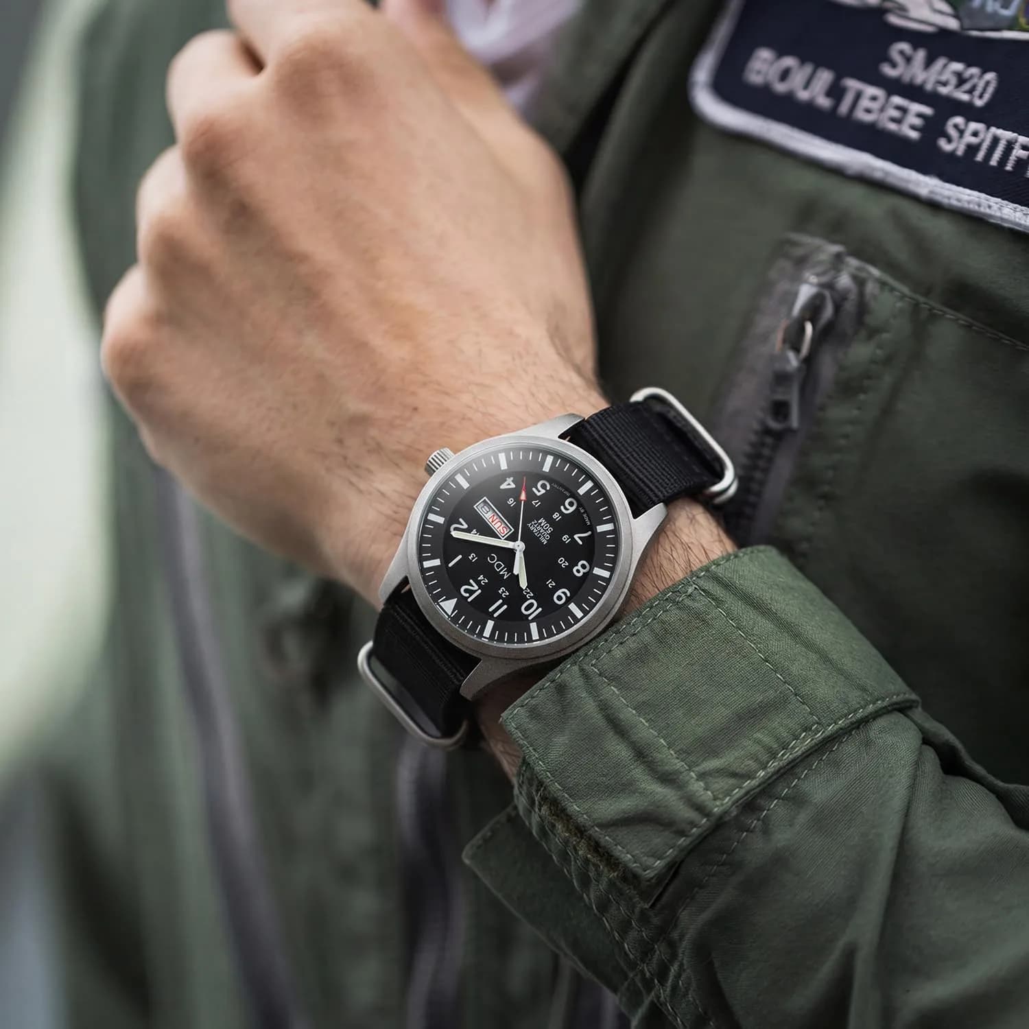 Infantry Military Field Watch 40mm Black Nylon Band | Easy-Read Analog Dial - view 2