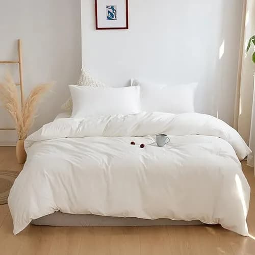 Cottonight White Comforter Set King Bedding Comforter Set Plain Solid Color Blanket Quilts Soft Breathable Pure White Bedding Set for Women Men Hotel Quality King Bed thumbnail 1
