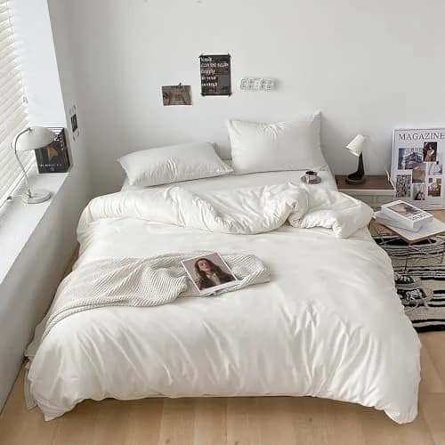 Cottonight White Comforter Set King Bedding Comforter Set Plain Solid Color Blanket Quilts Soft Breathable Pure White Bedding Set for Women Men Hotel Quality King Bed thumbnail 4