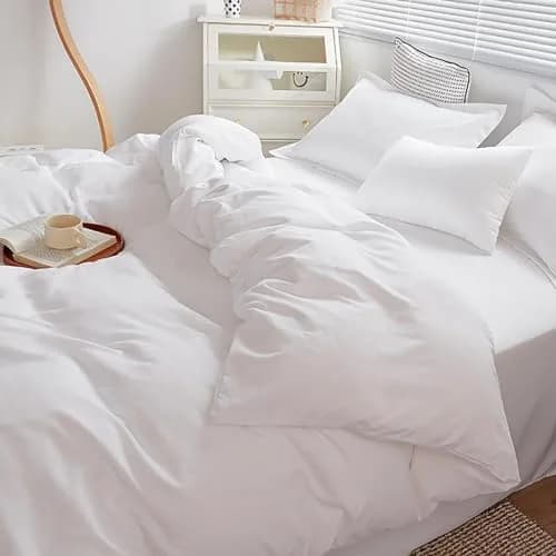Cottonight White Comforter Set King Bedding Comforter Set Plain Solid Color Blanket Quilts Soft Breathable Pure White Bedding Set for Women Men Hotel Quality King Bed thumbnail 5
