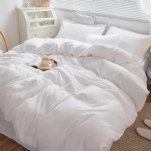 Cottonight White Comforter Set King Bedding Comforter Set Plain Solid Color Blanket Quilts Soft Breathable Pure White Bedding Set for Women Men Hotel Quality King Bed thumbnail 6