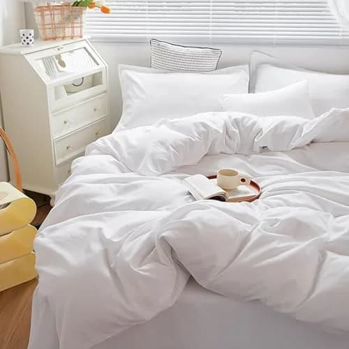 Cottonight White Comforter Set King Bedding Comforter Set Plain Solid Color Blanket Quilts Soft Breathable Pure White Bedding Set for Women Men Hotel Quality King Bed thumbnail 7