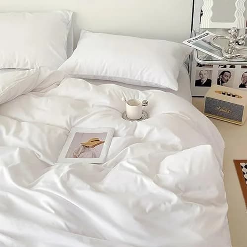 Cottonight White Comforter Set King Bedding Comforter Set Plain Solid Color Blanket Quilts Soft Breathable Pure White Bedding Set for Women Men Hotel Quality King Bed thumbnail 3
