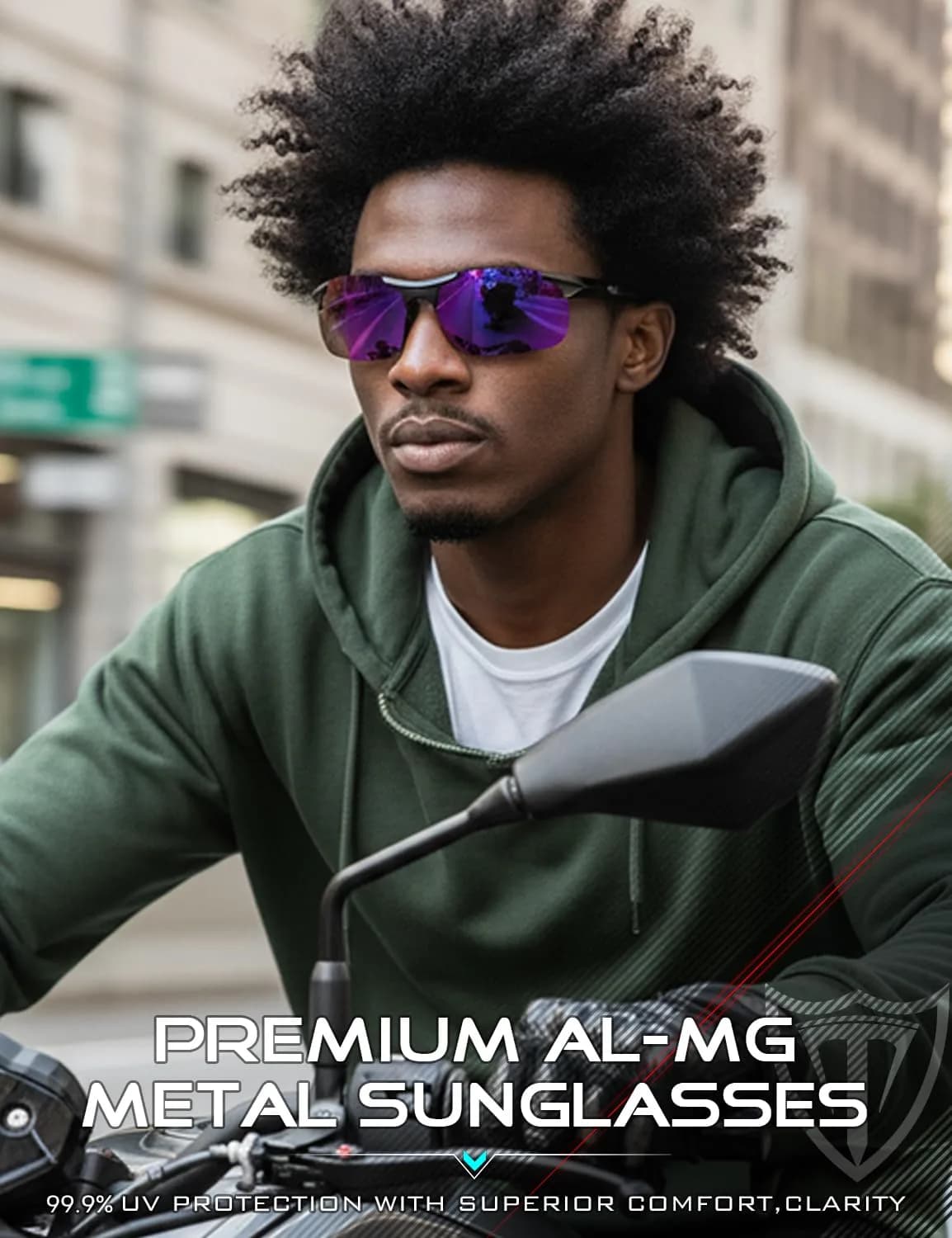 ATTCL Polarized Sports Sunglasses for Men - 2026-Black-Purple Mirrored Lens, UV Protection, Wrap Around Lightweight Metal Frame (64mm Lens Width) - view 2