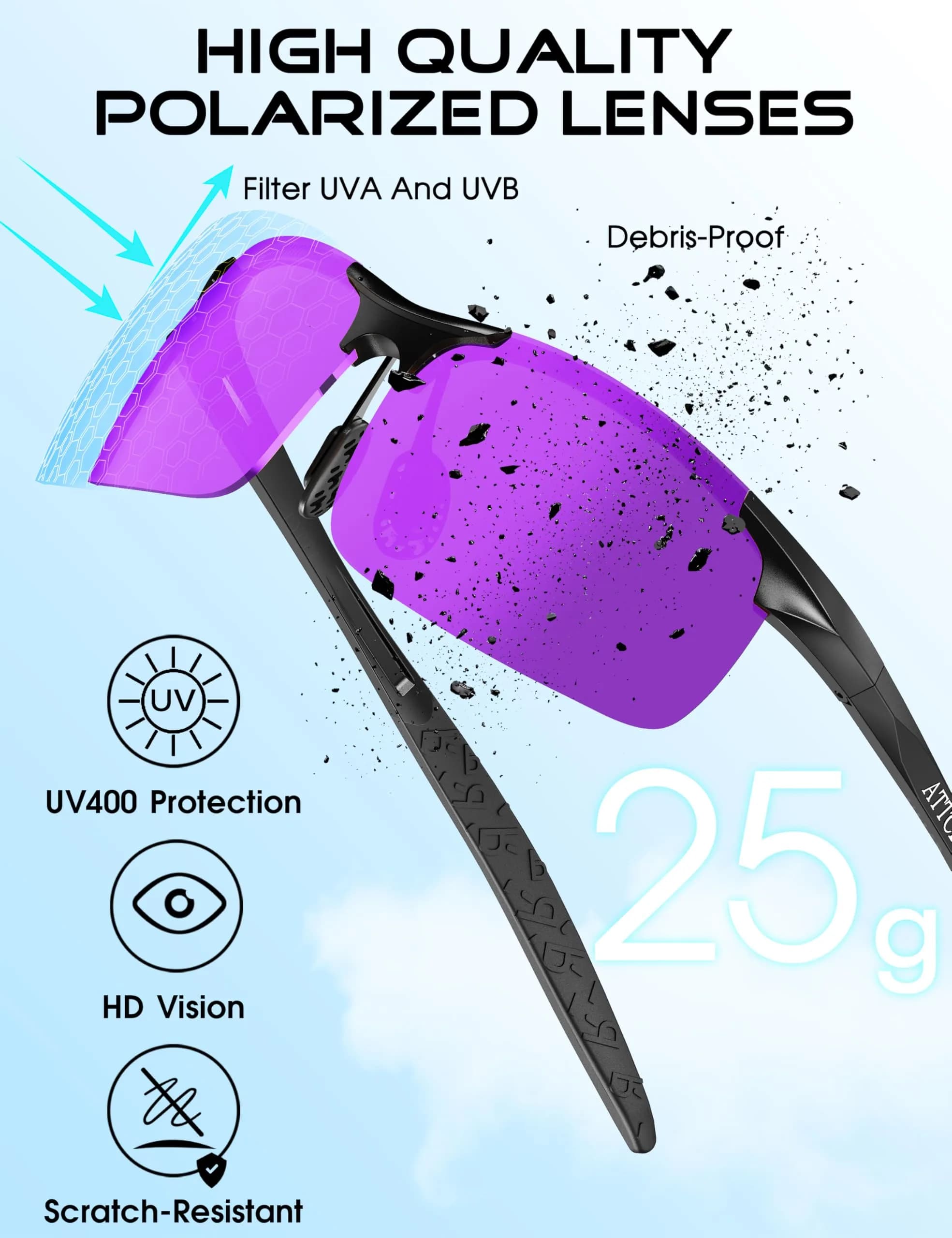 ATTCL Polarized Sports Sunglasses for Men - 2026-Black-Purple Mirrored Lens, UV Protection, Wrap Around Lightweight Metal Frame (64mm Lens Width) - view 4