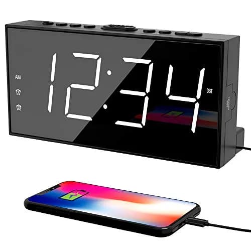 PPLEE Digital Alarm Clock with 7.5-Inch Large LED Display & Dual Alarms | White, Plug-In with USB Charging thumbnail 1