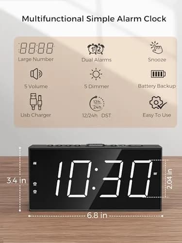 PPLEE Digital Alarm Clock with 7.5-Inch Large LED Display & Dual Alarms | White, Plug-In with USB Charging thumbnail 2