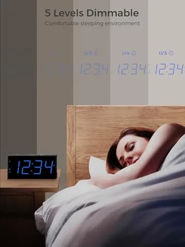 PPLEE Digital Alarm Clock for Bedroom, 7.5-Inch Large Display, Dual Alarms with USB Charging | Loud Alarm Clock for Heavy Sleepers thumbnail 5