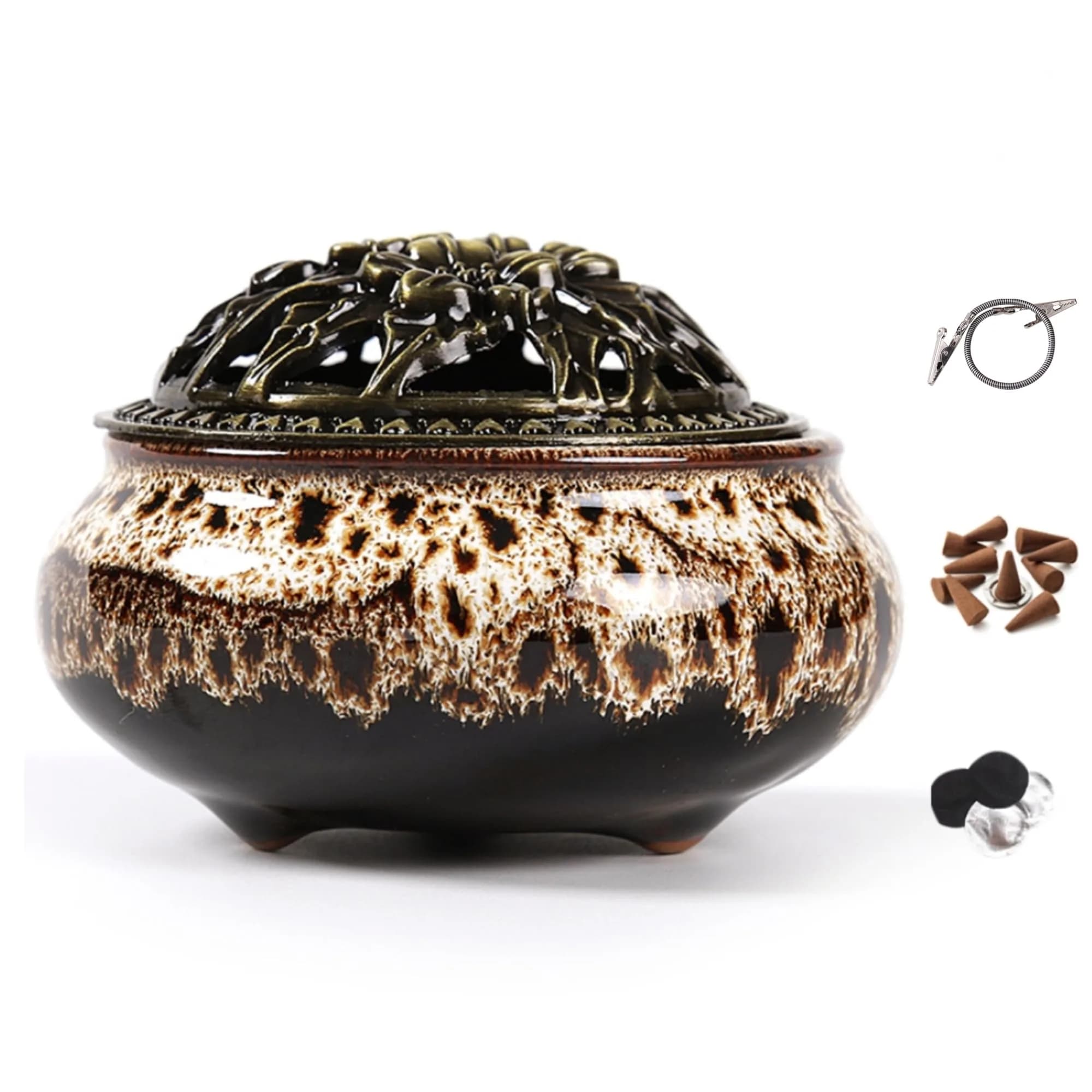 LamDawn Fambe Gray Ceramic Incense Burner with Calabash Holder | Meditation & Relaxation