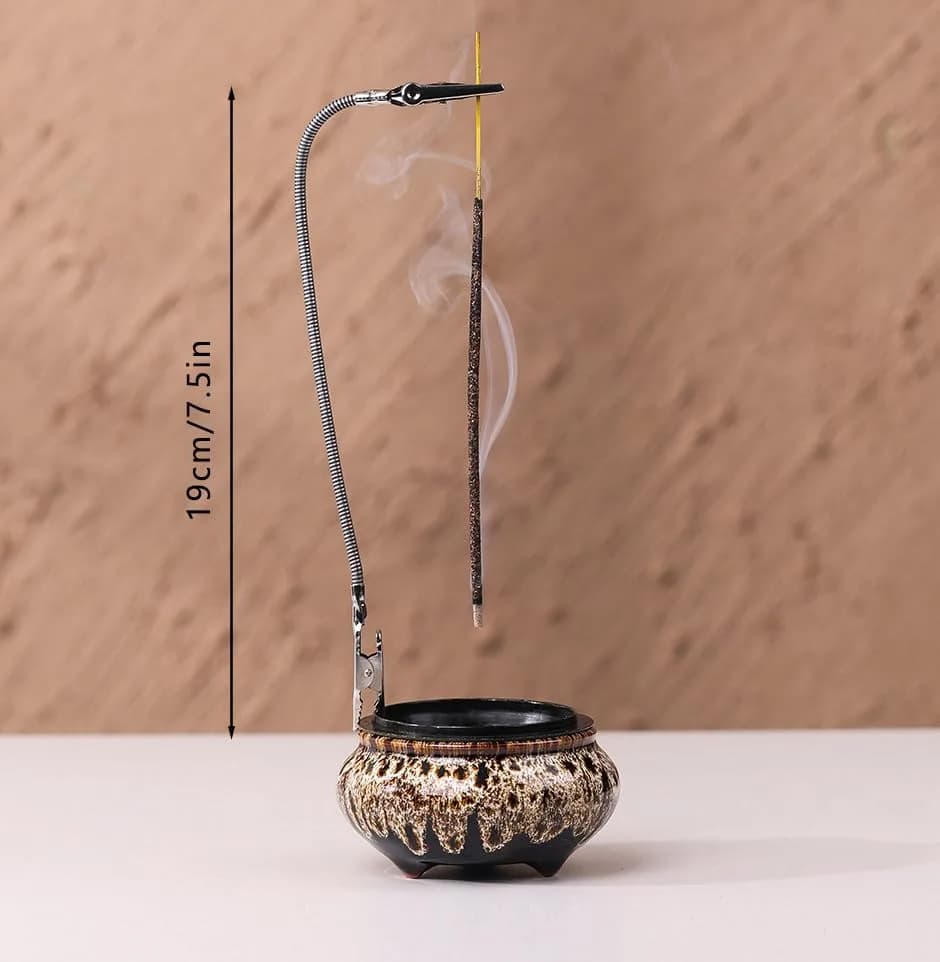 LamDawn Fambe Gray Ceramic Incense Burner with Calabash Holder | Meditation & Relaxation thumbnail 3
