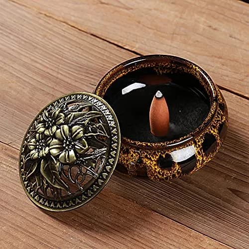 LamDawn Fambe Yellow Ceramic Incense Burner with Calabash Holder | Meditation & Relaxation Aid thumbnail 8