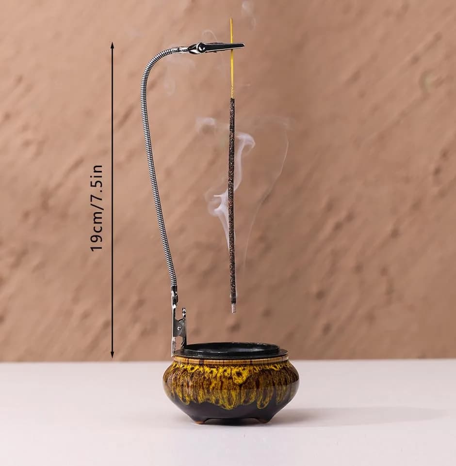 LamDawn Fambe Yellow Ceramic Incense Burner with Calabash Holder | Meditation & Relaxation Aid thumbnail 2