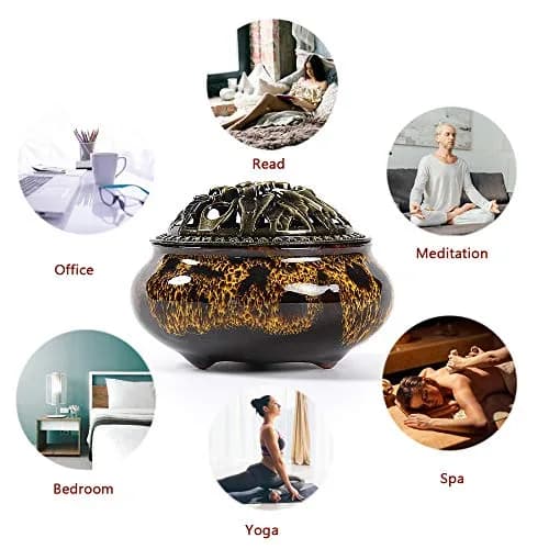 LamDawn Fambe Yellow Ceramic Incense Burner with Calabash Holder | Meditation & Relaxation Aid thumbnail 5