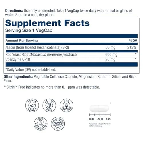 SOLARAY Red Yeast Rice with CoQ10 & Niacin (Vitamin B3) 100 VegCaps | Supports Heart & Circulatory Health thumbnail 2