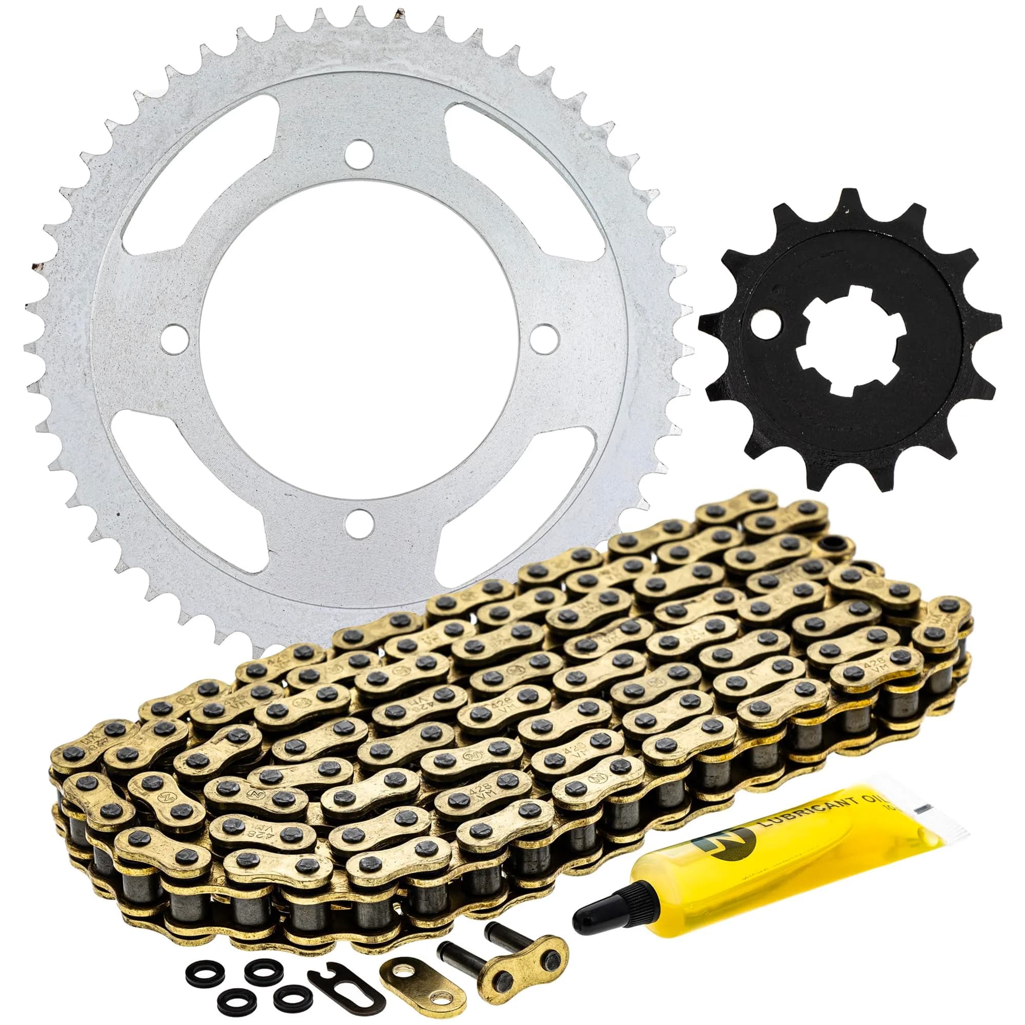 NICHE Drive Sprocket Chain Combo for Kawasaki KX100 Suzuki RM100 124 Links | Durable Steel & Perfect Fit - main product image