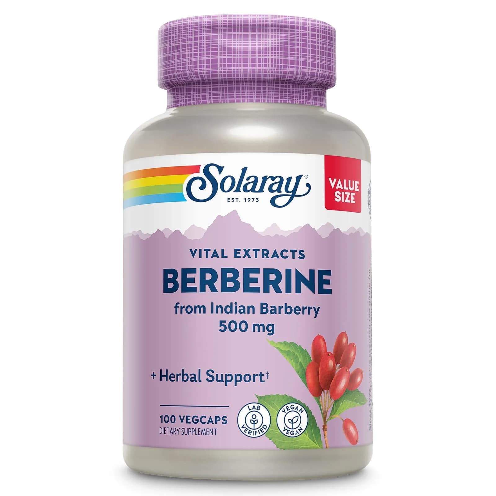SOLARAY Berberine Extract 500 mg | Vegan Herbal Support for Active Lifestyle (70-120 chars) — Capsule