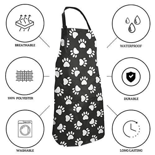 Abucaky Dog Animal Paws Print Waterproof Apron for Adults | Kitchen & BBQ Protection (70-120 chars) thumbnail 5