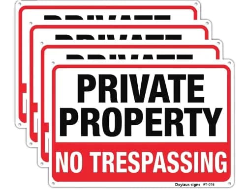 Dxyizus signs No Trespassing Sign Private Property 10x14 Inch Aluminum (4-Pack) | Rust-Free & Weatherproof Yard Sign thumbnail 1