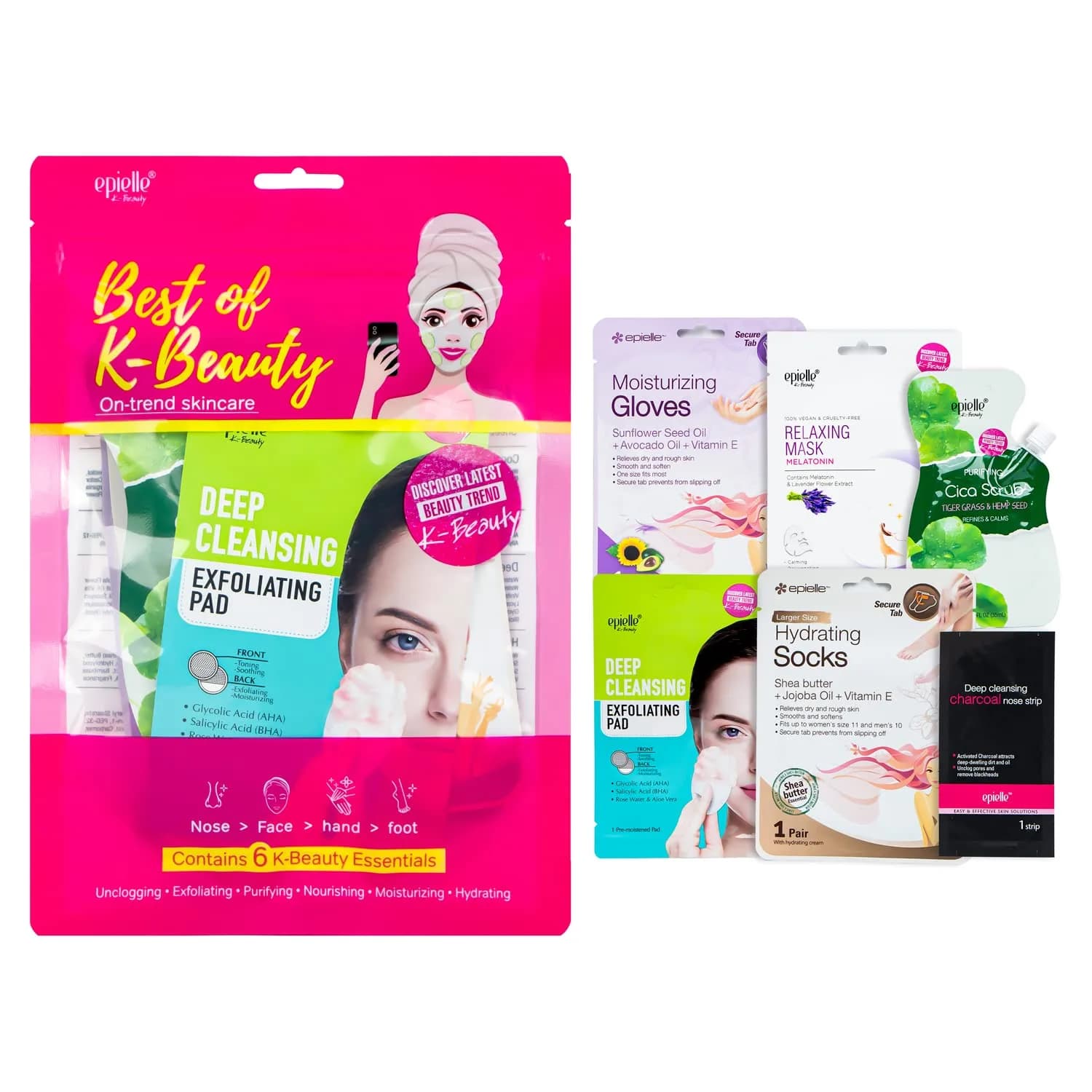 Epielle Best of K-Beauty Kit, 6 Home Spa Essentials, At-Home Spa Kit for Radiant Skin, Self Care Gifts for Women, Korean Skin Care Set, Stocking Stuffers - main product image
