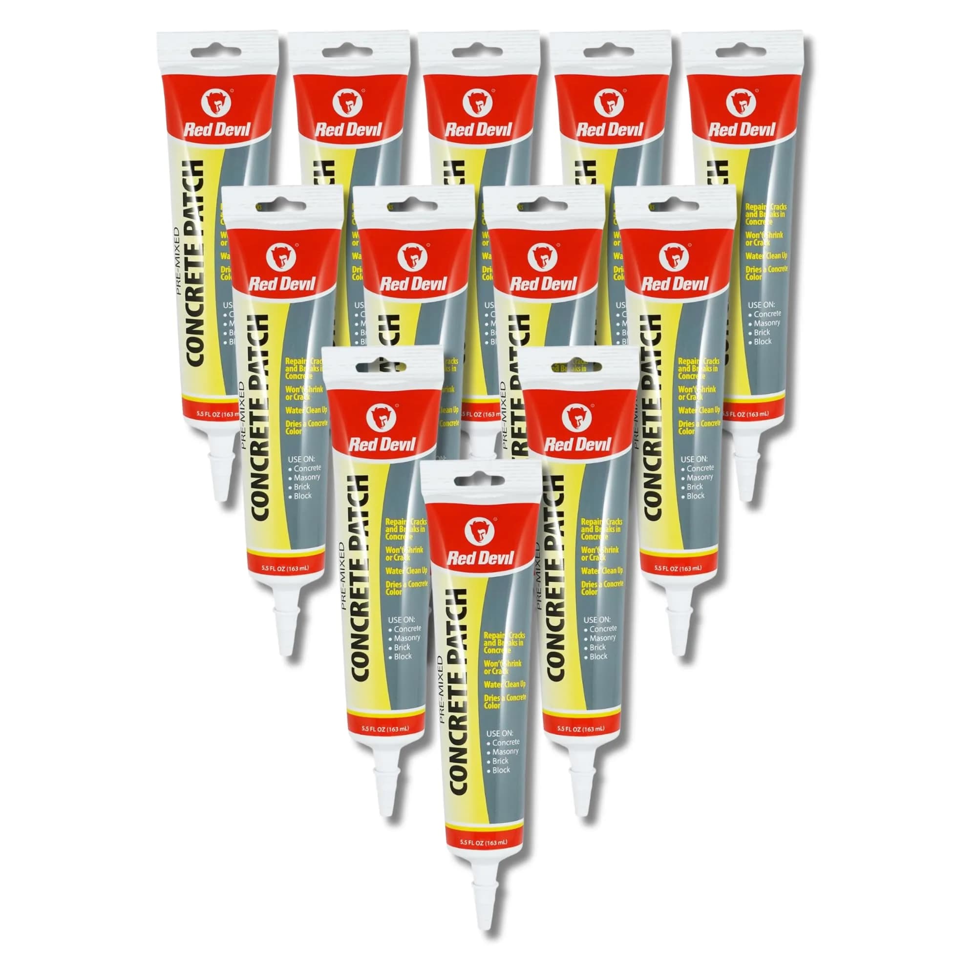 Red Devil Concrete Repair Patch 5.5 Oz. Squeeze Tube | Cement Crack Filler, Pack of 12, Gray, Made in USA