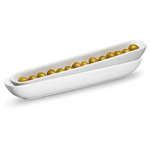 KooK White Ceramic Olive Boat Tray Set of 2 | Narrow Canoe Shape for Appetizers & Cheeses, 36 cm (12") thumbnail 1