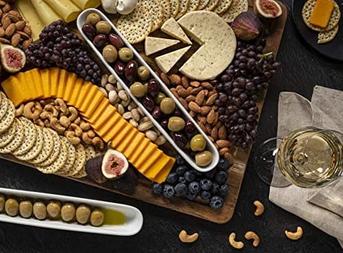 KooK White Ceramic Olive Boat Tray Set of 2 | Narrow Canoe Shape for Appetizers & Cheeses, 36 cm (12") thumbnail 4