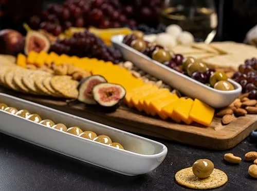 KooK White Ceramic Olive Boat Tray Set of 2 | Narrow Canoe Shape for Appetizers & Cheeses, 36 cm (12") thumbnail 3