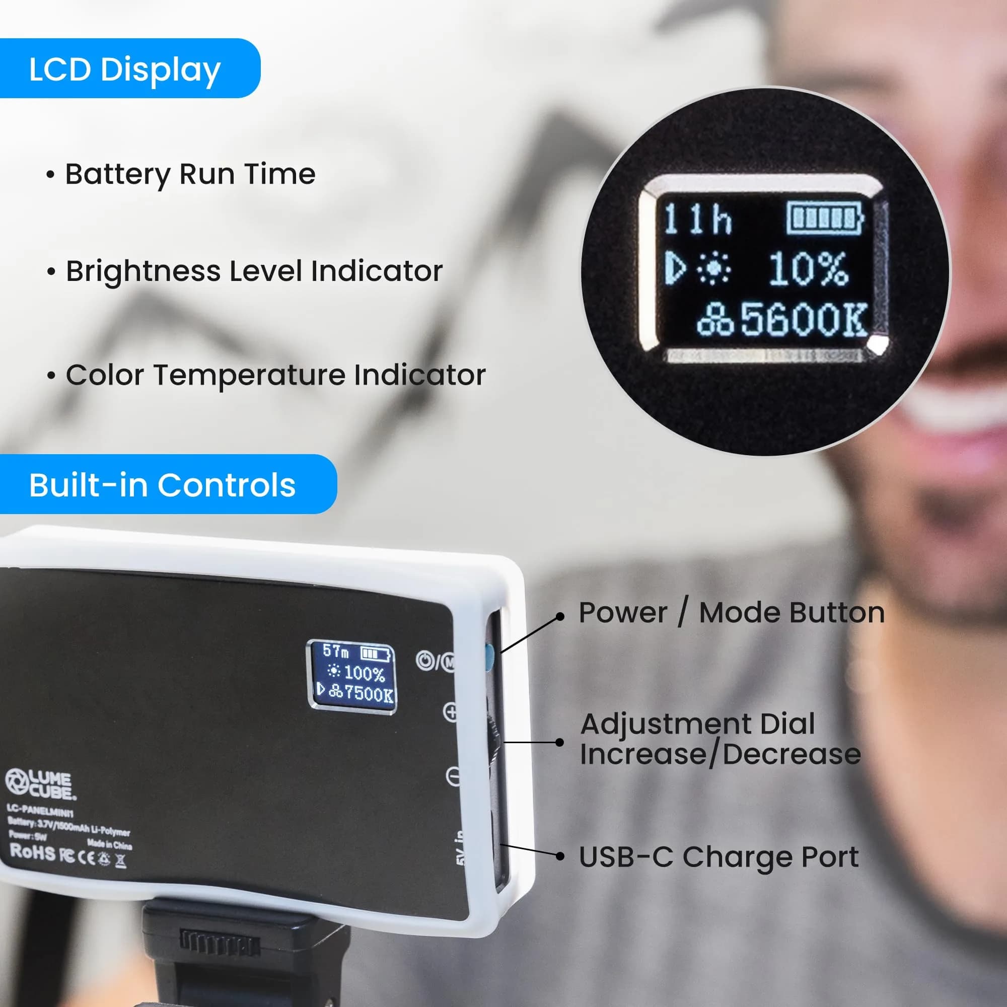 Lume Cube Video Conference Lighting Kit with Laptop Clip Mount | Adjustable Brightness & Color Temperature (Pack of 1) - view 5