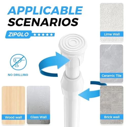 ZipGlo Spring Tension Curtain Rods 43-71 cm (17-28 Inch) White 2 Pack | No-Drill Installation for Windows & Doors thumbnail 4