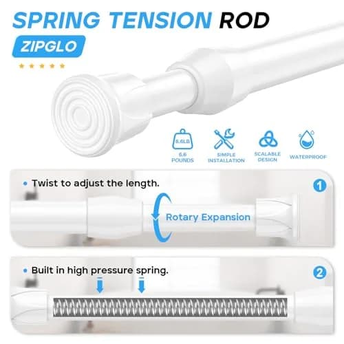 ZipGlo Spring Tension Curtain Rods 43-71 cm (17-28 Inch) White 2 Pack | No-Drill Installation for Windows & Doors thumbnail 2