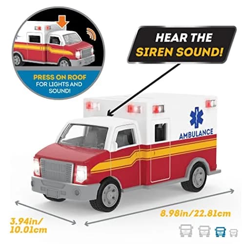 Driven by Battat Micro Ambulance Toy Truck with Lights and Sound, 1 Unit | ASTM-Tested Toy Vehicle for Kids 3+ thumbnail 2