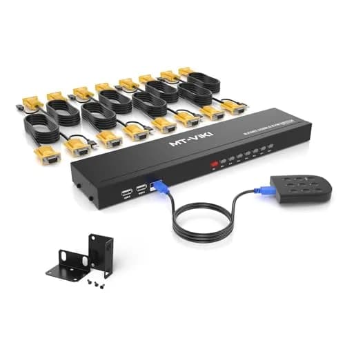 MT-VIKI 8 Port KVM Switch Rackmount VGA with 8 Cables & Power Adapter | Controls 8 Computers from One Console thumbnail 1
