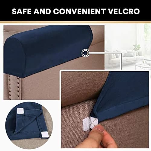PrinceDeco Velvet Armrest Covers 4 Pack | Non Slip, Navy | Fits Most Chairs & Sofas thumbnail 4