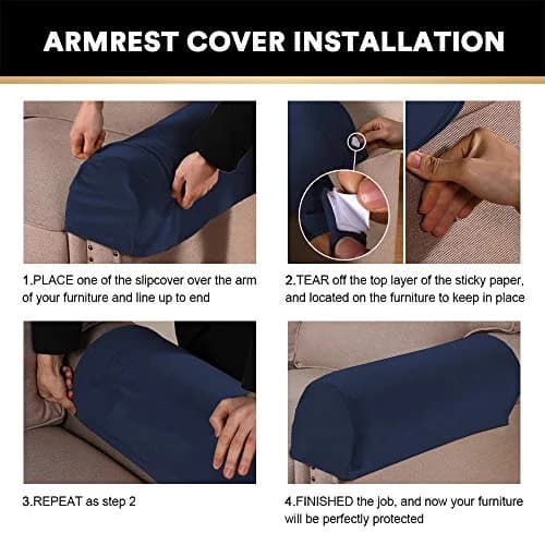 PrinceDeco Velvet Armrest Covers 4 Pack | Non Slip, Navy | Fits Most Chairs & Sofas thumbnail 6